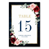 ネイビーブルー赤面ピンクローズボタニカルテーブル番号 テーブルナンバー (裏面)