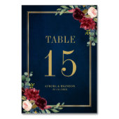 ネイビーブルー赤面ピンクローズボタニカルテーブル番号 テーブルナンバー (裏面)