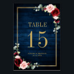 ネイビーブルー赤面ピンクローズボタニカルテーブル番号 テーブルナンバー<br><div class="desc">ロマンチックな幾何学的な水の色エレガントのフローラのテーブル番号カードは美しいブルゴーニュ/マルサラ、赤面ピンク、桃、ネイビーブルーの水色のバラとネイビーブルーの素朴な木の背景と金ゴールドフレームに一致する葉を備えている。秋/真夏結婚に最適。私の"blisswedingpaperie"ストアからより多くの一致するデザインやバリエーションを見つけてください。そし感じては連絡、私は自由にカスタマイズまたは一致する項目</div>