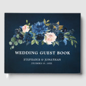 ネイビーブルー赤面ピンクローズボタニッ結婚クス ゲストブック (正面)