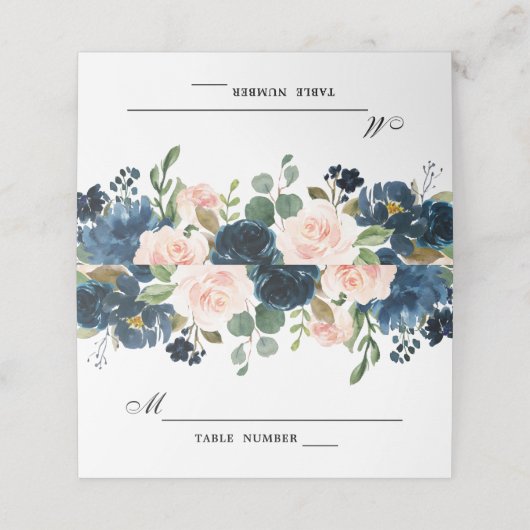 ネイビーブルー赤面ピンクローズボタニッ結婚クス プレイスカード (外部開封)