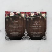 ネイビーブルー赤面ピンクローズボホオールインワン結婚ズ 招待状 (内部)