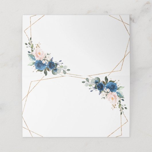 ネイビーブルー赤面ピンクローズボホジオメトリック結婚ス プレイスカード (外部開封)