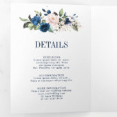 ネイビーブルー赤面ピンクローズボホジオメトリック結婚ス 三つ折り案内状 (内部最初)