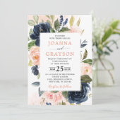 ネイビーブルー赤面ピンクローズボホジオメトリック結婚ス 招待状 (スタンド正面)