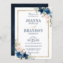 ネイビーブルー赤面ピンクローズボホジオメトリック結婚ス