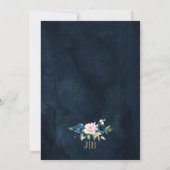 ネイビーブルー赤面ピンクローズボホジオメトリック結婚ス 招待状 (裏面)