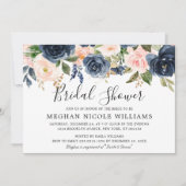 ネイビーブルー赤面ピンクローズボホブライダルシャワー 招待状 (正面)