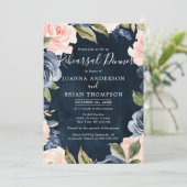 ネイビーブルー赤面ピンクローズボホリハーサルディナー 招待状 (スタンド正面)