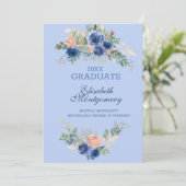 ネイビーブルー赤面ピンクローズボホ卒業 案内状 (スタンド正面)