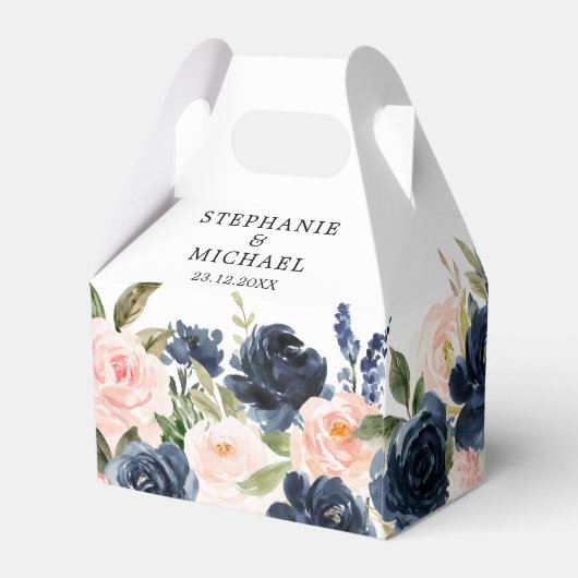 ネイビーブルー赤面ピンクローズボー結婚ホズ フェイバーボックス (裏面サイド)