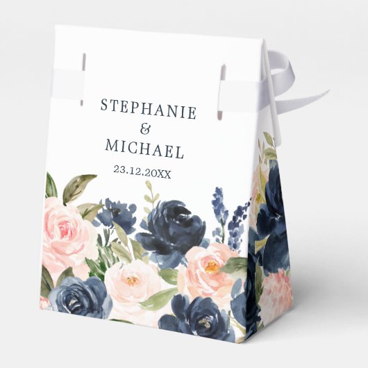 ネイビーブルー赤面ピンクローズボー結婚ホズ フェイバーボックス (裏面サイド)