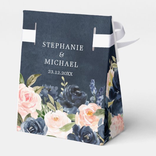 ネイビーブルー赤面ピンクローズボー結婚ホズ フェイバーボックス (裏面サイド)