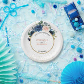 ネイビーブルー赤面ピンクローズボー結婚ホズ ペーパープレート (パーティー)