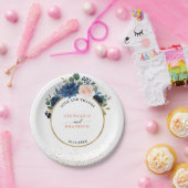 ネイビーブルー赤面ピンクローズボー結婚ホズ ペーパープレート (パーティー)