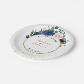 ネイビーブルー赤面ピンクローズボー結婚ホズ ペーパープレート (アングル)