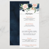 ネイビーブルー赤面ピンクローズボー結婚ホズ メニュー (正面/裏面)