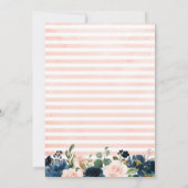 ネイビーブルー赤面ピンクローズボー結婚ホズ 招待状 (裏面)