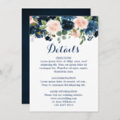 ネイビーブルー赤面ピンクローズボー結婚ホ詳細 エンクロージャーカード (正面/裏面)