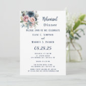 ネイビーブルー赤面ピンクローズ結婚ズリハーサルディナー 招待状 (スタンド正面)