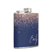 ネイビーブルー赤面ピンクローズ金ゴールドグリッターモノグラム フラスク (右)