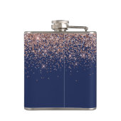 ネイビーブルー赤面ピンクローズ金ゴールドグリッターモノグラム フラスク (裏面)