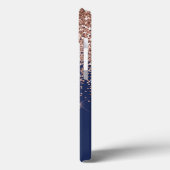 ネイビーブルー赤面ピンクローズ金ゴールドグリッターモノグラム Case-Mate iPhoneケース (裏面 / 左)