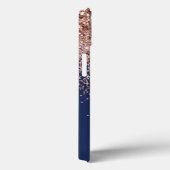 ネイビーブルー赤面ピンクローズ金ゴールドグリッターモノグラム Case-Mate iPhoneケース (裏面 / 右)