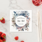 ネイビーブルー赤面ピンク結婚フローラ スタンダードカクテルナプキン (インサイチュ)