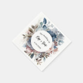 ネイビーブルー赤面ピンク結婚フローラ スタンダードカクテルナプキン (角)