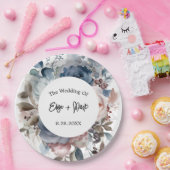 ネイビーブルー赤面ピンク結婚フローラ ペーパープレート (パーティー)