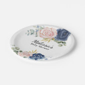 ネイビーブルー赤面ピンク花模様デザート ペーパープレート (アングル)