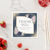 ネイビーブルー赤面ピンク金ゴールド結婚フローラ スタンダードカクテルナプキン (インサイチュ)