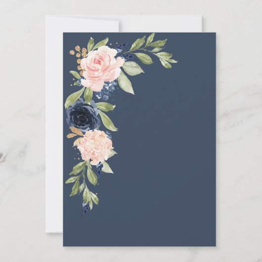 ネイビーブルー赤面ピンク金ゴールド結婚式招待状 招待状 (裏面)