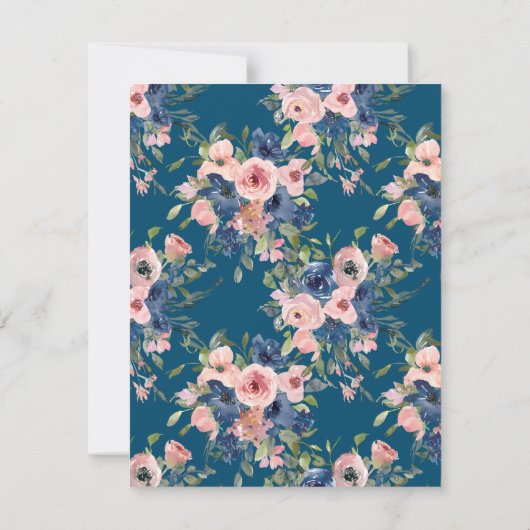 ネイビーブルー赤面フローラグリー葉ンセアニラ 招待状 (裏面)