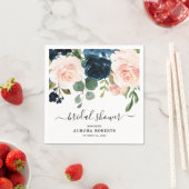 ネイビーブルー赤面フローラブライダルシャワー紙ナプキンス スタンダードカクテルナプキン (インサイチュ)