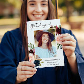 ネイビーブルー赤面フローラ卒業写真 サンキューカード