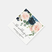 ネイビーブルー赤面フローラ結婚ズ紙ナプキンス スタンダードカクテルナプキン (角)