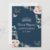 ネイビーブルー赤面フローラ蝶キンチェニェラ 招待状 (裏面)