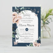 ネイビーブルー赤面フローラ蝶キンチェニェラ 招待状 (スタンド正面)