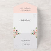 ネイビーブルー赤面フローラ金ゴールドジオメト結婚リ オールインワン招待状 (外側)