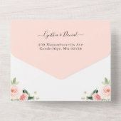 ネイビーブルー赤面フローラ金ゴールドジオメト結婚リ オールインワン招待状 (裏面)