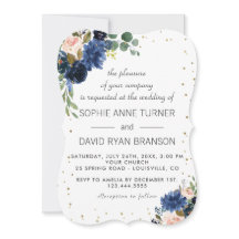 ネイビーブルー赤面フローラ金ゴールド結婚グリッター