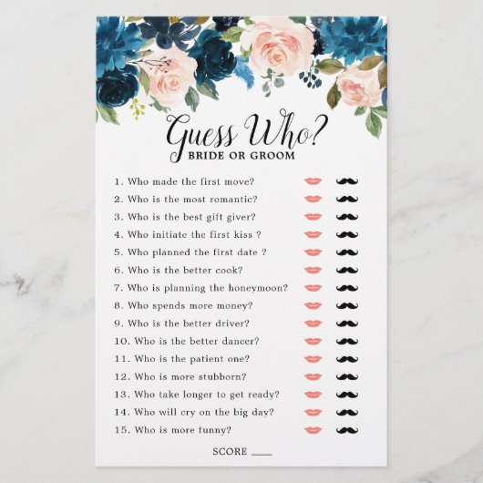 ネイビーブルー赤面ブライダルシャワーゲームゲー (正面)