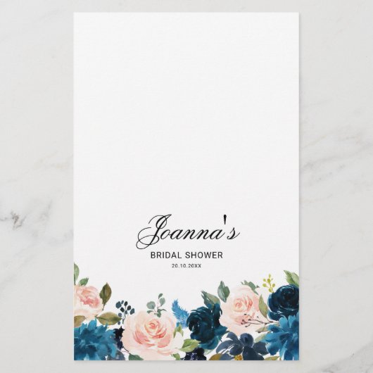 ネイビーブルー赤面ブライダルシャワーゲーム (裏面)