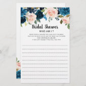 ネイビーブルー赤面ブライダルシャワーWho Am I Game (正面/裏面)