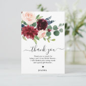 ネイビーブルー赤面ブルゴーニュフローラブライダルシャワー サンキューカード (スタンド正面)