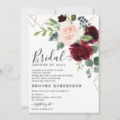 ネイビーブルー赤面ブルゴーニュブライダルシャワーバイメール 招待状 (正面)