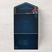 ネイビーブルー赤面ブルゴーニュ金ゴールドジオメトリック結婚ス オールインワン招待状 (外側)