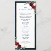 ネイビーブルー赤面ブルゴーニュ金ゴールドジオメトリック結婚ス プログラム (裏面)